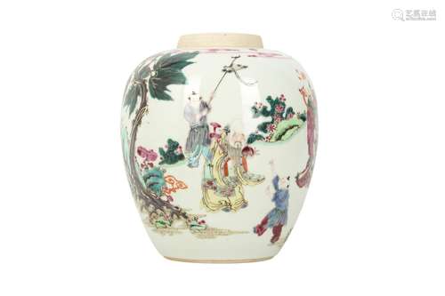 A CHINESE FAMILLE ROSE 'IMMORTALS AND BOYS' JAR.