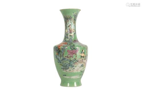 A CHINESE GREEN-GROUND FIGURATIVE VASE.