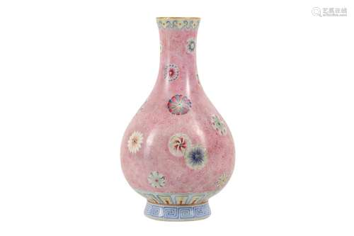 A CHINESE FAMILLE ROSE PINK-GROUND BOTTLE VASE.