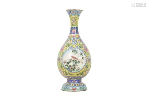 A CHINESE FAMILLE ROSE PAINTED ENAMEL 'BIRDS AND FLOWER...