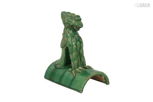 A CHINESE GREEN-GLAZED 'PHOENIX' ROOF TILE.