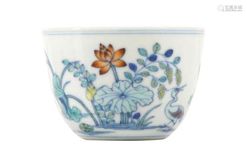 A CHINESE DOUCAI 'LOTUS POND' CUP.