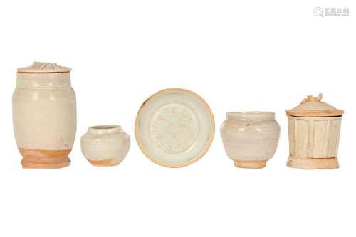 A GROUP OF CHINESE QINGBAI JARS AND A DISH.