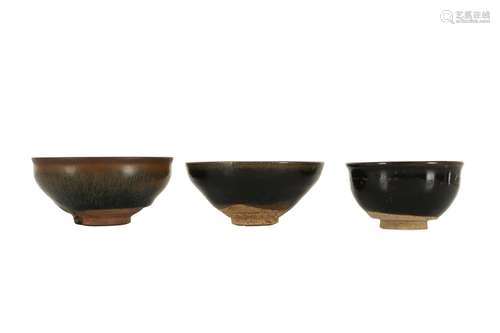 THREE CHINESE JIAN TEA BOWLS.