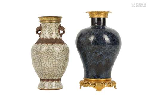 A CHINESE FLAMBÉ SHIWAN VASE AND A CRACKLE-GLAZED VASE.