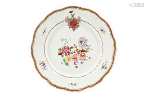 A CHINESE FAMILLE ROSE ARMORIAL DISH.