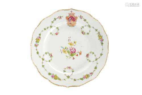 A CHINESE FAMILLE ROSE ARMORIAL DISH.