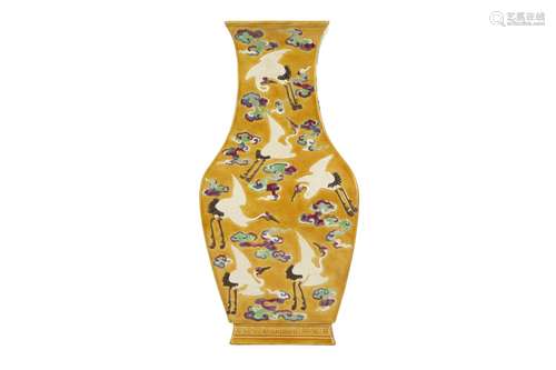 A CHINESE YELLOW-GROUND 'CRANES' VASE.