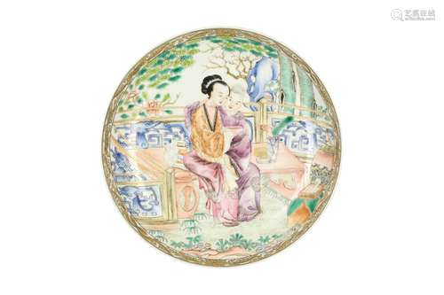 A CHINESE FAMILLE ROSE 'LOVERS' DISH.