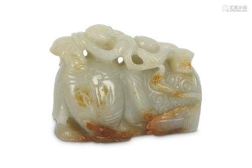 A CHINESE PALE CELADON JADE 'BOYS AND ELEPHANT' GR...