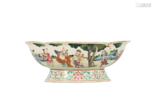 A CHINESE FAMILLE ROSE 'IMMORTALS' STEM BOWL.