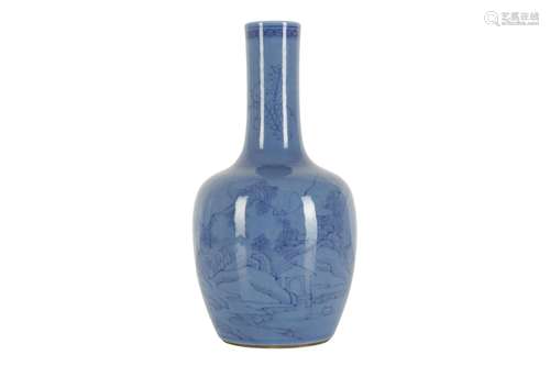 A CHINESE BLUE-GLAZED 'LANDSCAPE' VASE.