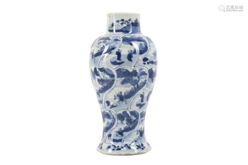 A CHINESE BLUE AND WHITE BALUSTER 'LANDSCAPE' VASE...