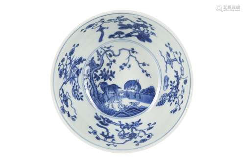 A CHINESE BLUE AND WHITE 'THREE GOATS' BOWL.