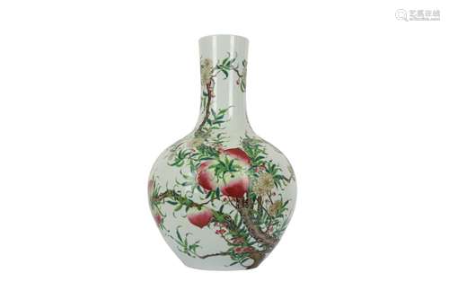 A CHINESE FAMILLE ROSE 'BATS AND PEACHES' VASE, TI...