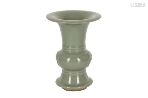 A CHINESE CELADON GLAZED GU-FORM VASE.