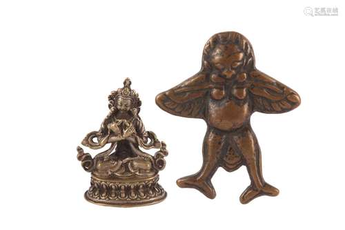 A TIBETAN MINIATURE SILVERED-BRONZE FIGURE OF VAJRASATTVA AN...