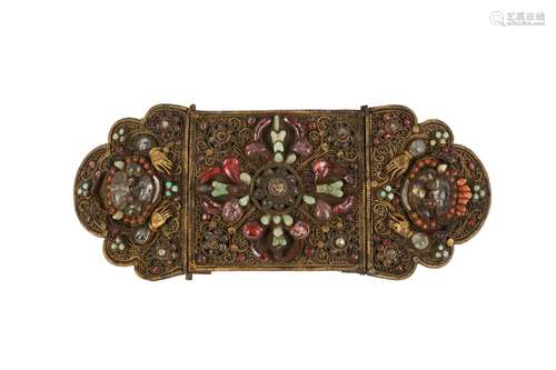 A NEPALESE GILT-BRONZE HARDSTONE AND CORAL-INSET NEWARI BELT...