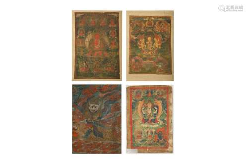 A COLLECTION OF FOUR TIBETAN THANGKAS.