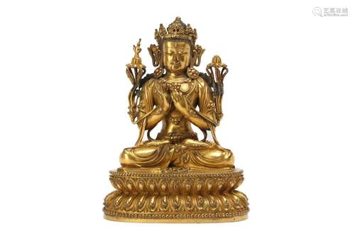 A CHINESE BRONZE FIGURE OF MANJUSRI.