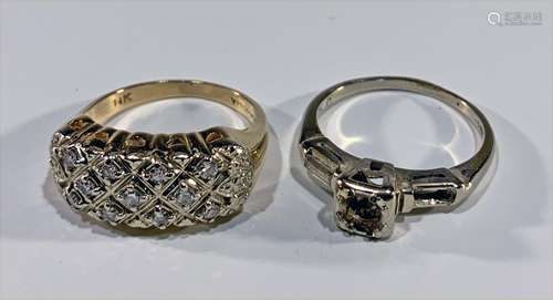 2 14K Yellow and White Gold and Diamond Rings