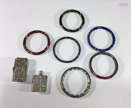 8 Sterling Perfume, Cloisonne Bangles and Lighter