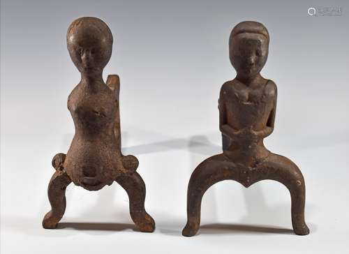 American Cast Iron Figural Andirons, 19th Century