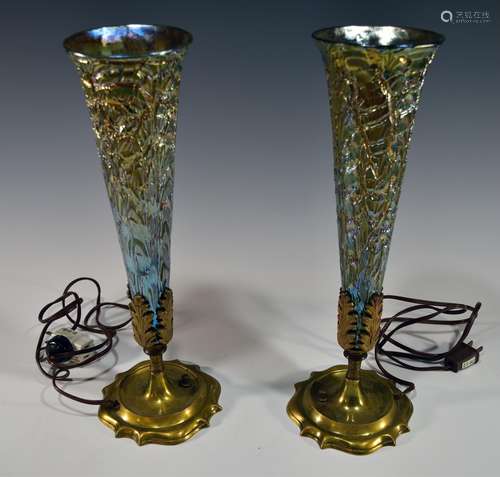 Pair of Durand Moorish Crackle Torchiere Lamps