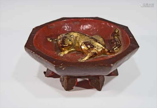 Chinese Lacquered Carved Stone Plate, 19th Century