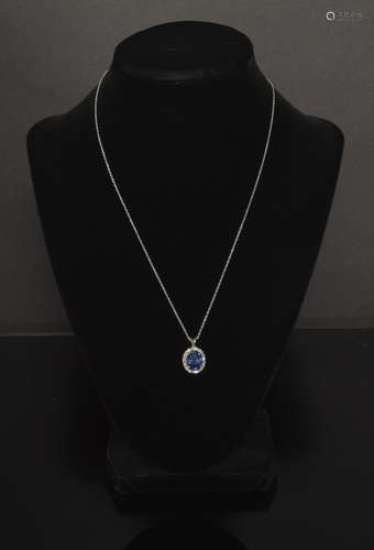 14K White Gold, Diamond and Sapphire Pendant