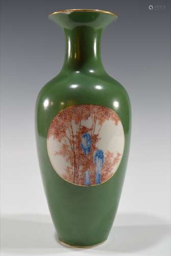 Chinese Green Vase with Landscape Panels, 20th Century