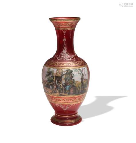 Hand-Enameled Murano Ruby Vase After Moser
