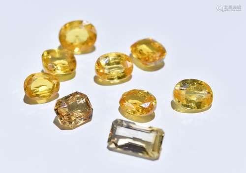 Nine Loose Yellow Sapphires, Oval, Emerald Cut