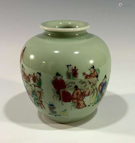 Chinese Celadon Vase with Figures, Modern