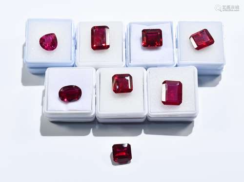 8 Loose Rubies, Emerald Oval and Pear Cuts