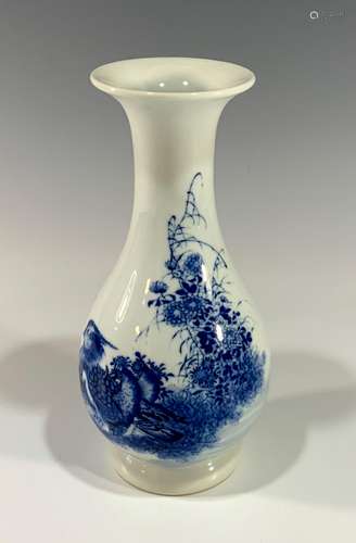 Chinese Blue and White Vase with Duck and Floral