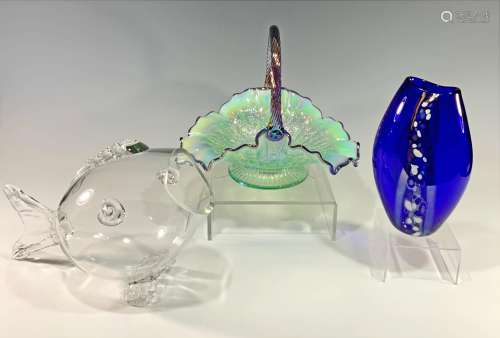 3 Pieces Art Glass, Blenko, Fenton, Etc.