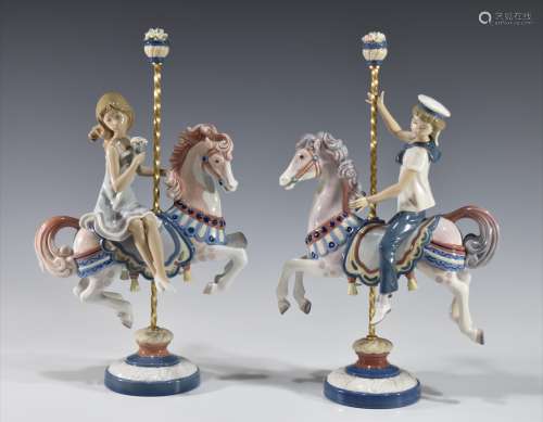 Pair of Lladro Carousel Figures, Boy and Girl