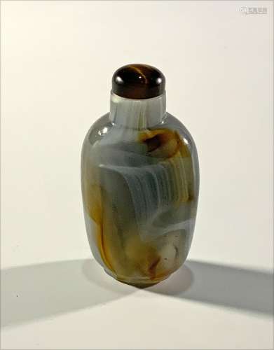 Chinese Faux Agate Snuff Bottle with Tiger Eye