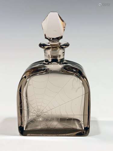 Perfume Flask, Etched Spider in Web, Butterfly