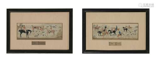 2 Stevengraph Fox Hunt Scene Silk Pictures