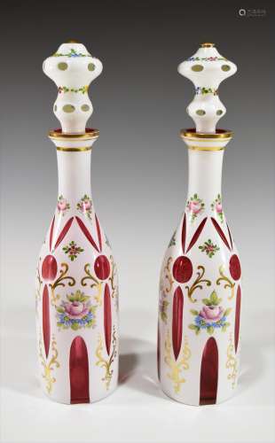 Pair of Bohemian Glass Hand Painted Decanters