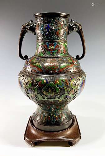 Japanese Bronze Champleve Vase 20th Century