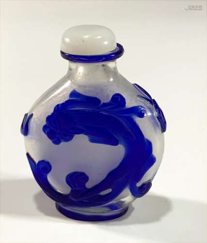 Chinese Blue Overlay Peking Glass Snuff Bottle