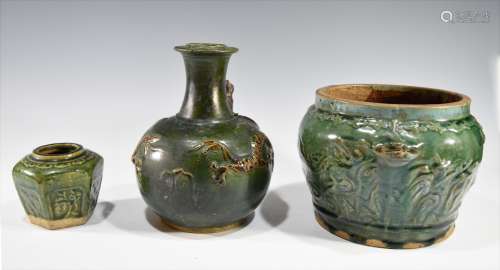 3 Chinese Green Glazed Ceramics, 16-19th Century
