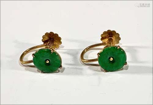 14K Gold and Jadeite Screw Back Earrings