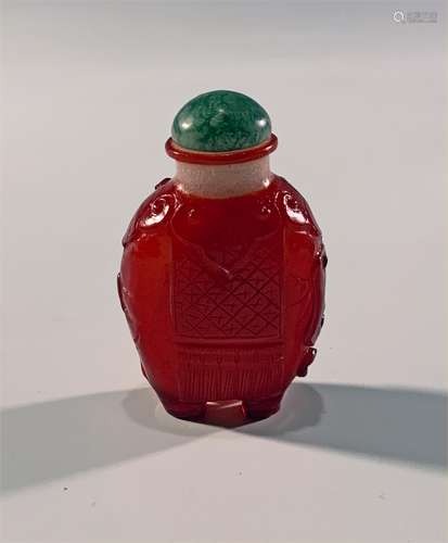 Chinese Red Overlay Peking Glass Elephant Snuff