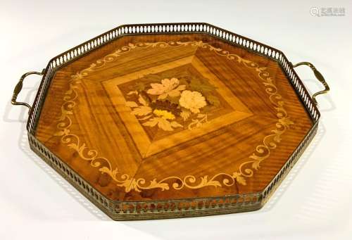 Italian Marquetry and Brass Serving Tray
