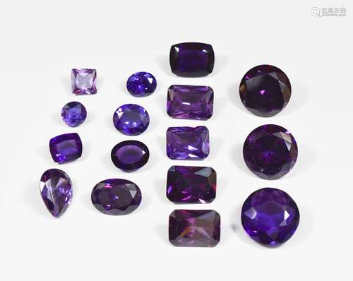 16 Faceted Amethysts, Round, Pear, Emerald Cuts +