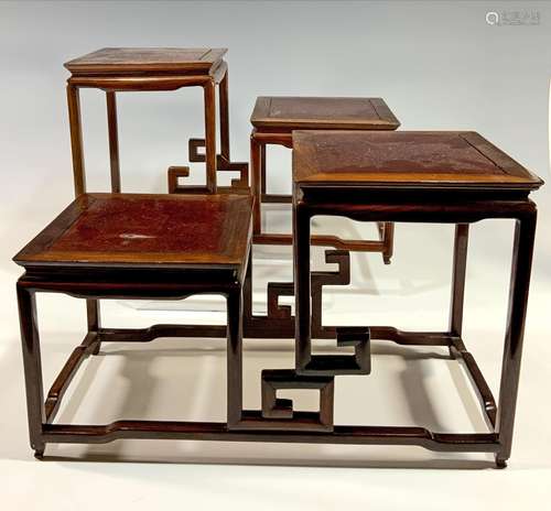 Pair of Chinese Rosewood Tiered Stands